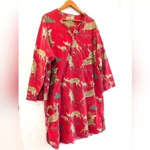 Vintage L.L.BEAN By Charles Goodnight Whitetail Deer Print Red Cotton Nightshirt